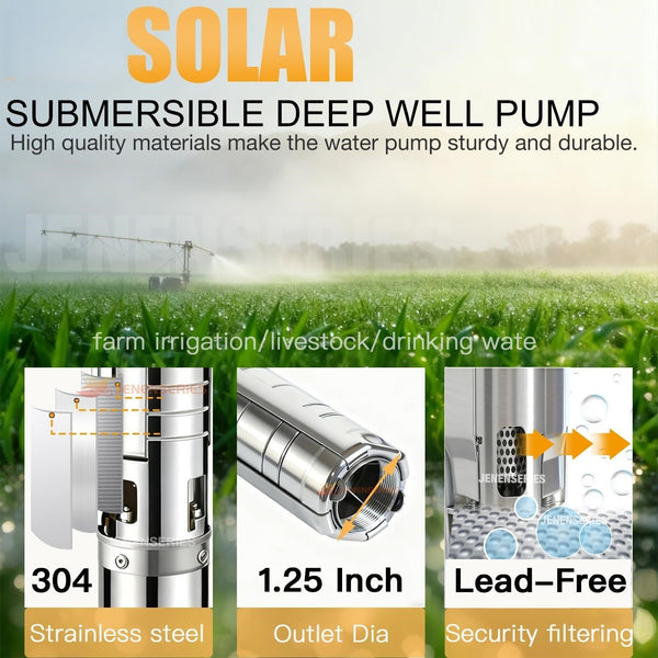 4" Solar Bore Well Pump Submersible Water 5.2m³/H 146m Farm Ranch