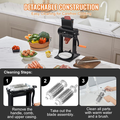 2-in-1 Meat Tenderizer Tool Stainless Steel Manual Cuber & Beef Jerky Slicer Set