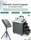 Tattoo Travel Case 5 In 1 Rolling Makeup Workstation with Armrest Stand 3 Drawer