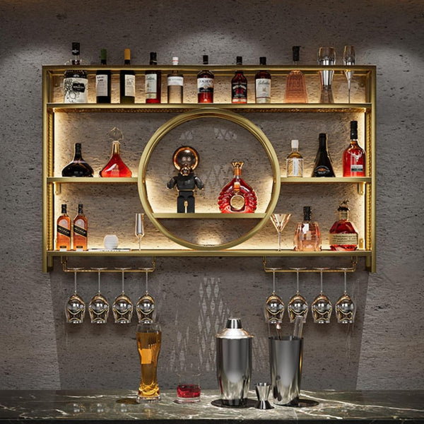 3-Tier Metal Wine Rack w/LED Light Wine Bottle Shelf For Home Bar Display 1.2m