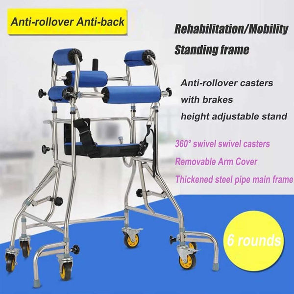 Mobility Walking Aid Walker Frame w/6 Wheels&Seat For Handicapped Rehabilitation