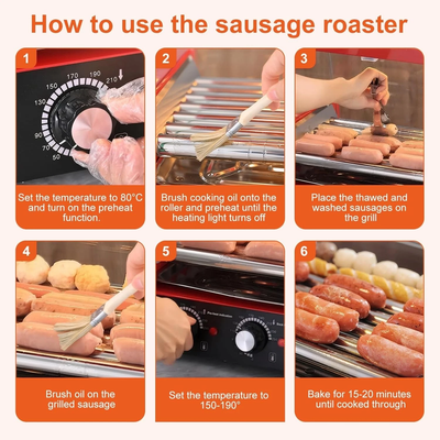 Electric Hot Dog Roller 7 Rollers Sausage Hot Dog Grill Toaster w/Glass Cover