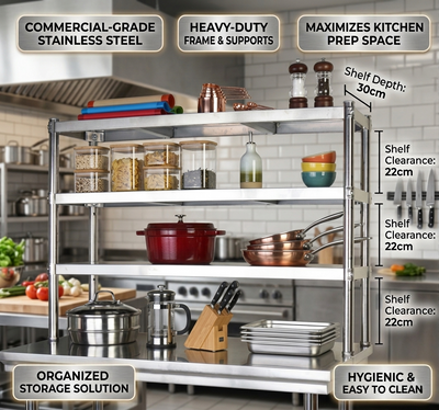 3Tier Commercial Kitchen Overshelf bench Top Stainless Steel for Prep&Work Table