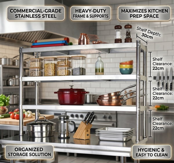 3Tier Commercial Kitchen Overshelf bench Top Stainless Steel for Prep&Work Table