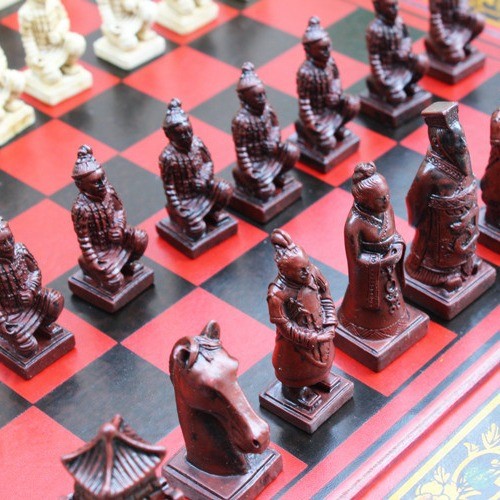 Antique Chinese Terra-Cotta Warriors Chess Set Wooden Chess Board Pieces Gifts