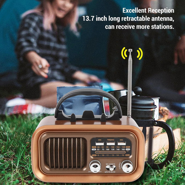 Retro Vintage Radio with Bluetooth Speaker Portable AM FM SW Radio Solar Powered