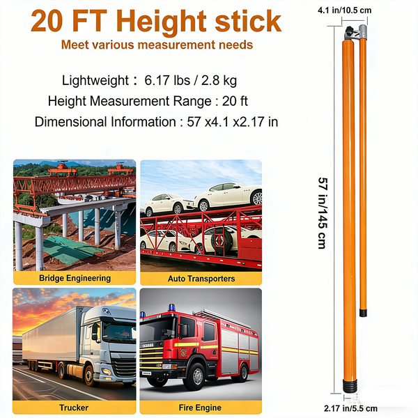 Load Height Measuring Stick Adjustable Pole Non-Conductive for Truck Trailer