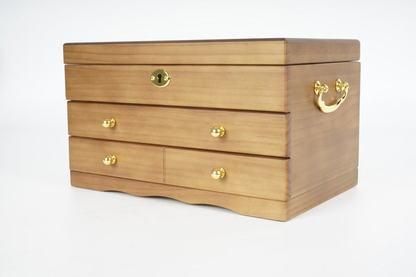 3Tier Wooden Jewelry Box Storage Cabinet Organizer For Necklaces Earrings w/Lock