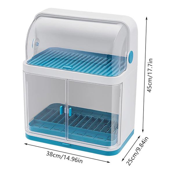 2 Tier Dish Drying Rack with Lid Cover Kitchen Cabinet Organizer for Plates Bowl