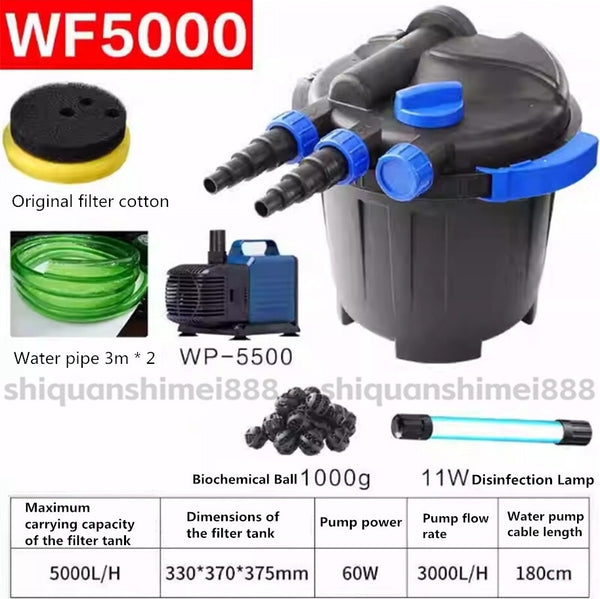 Aquarium External Canister Pond Filter 5000L/H UV + Submersible Pump 3000L/H