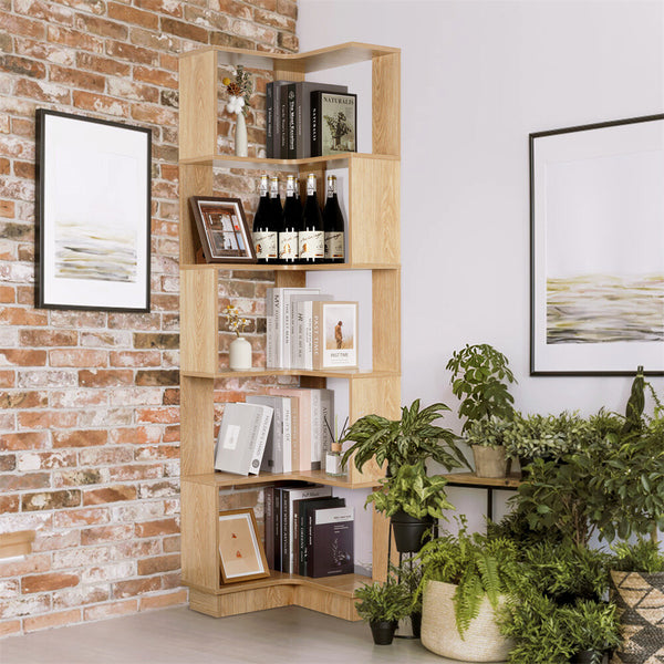 5 Tier Corner Bookshelf Storage Large Wooden Open Storage Display Stand 1.75m AU