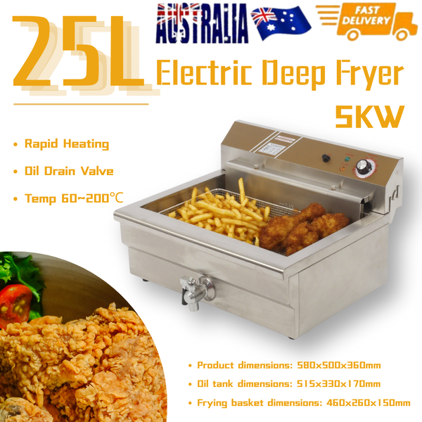 Commercial 25L Electric Deep Fryer Large Capacity W/ Frying Basket & Lid 5KW ﻿