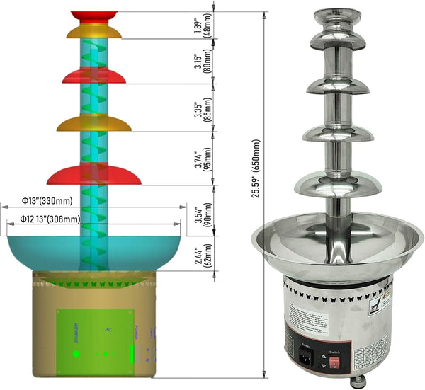 Chocolate Fountain 3.2L for Chocolate Cheese Hot Sauce Party Wedding 65cm Tall