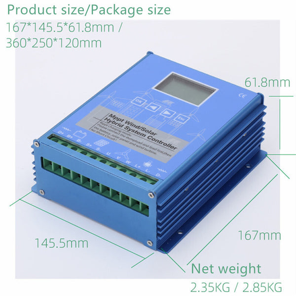 1600W 12/24/48V MPPT Solar Wind Hybrid Wind Turbine Generator Charge Controller