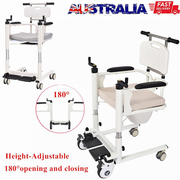 4in1 Elderly Transfer Chair Hand-cranked Height-Adjustable Patient Toilet Chair