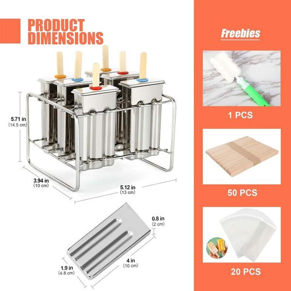 6pcs/10pcs Popsicle Molds Ice Lolly Mould Stainless Steel Ice Cream Holder Maker
