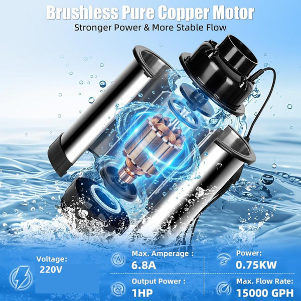 Stainless Steel Pond Fountain Aerator 4 RGB Lights Fountain Pump Pond Lake Pool