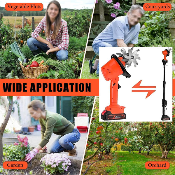 2-in-1 Cordless Cultivator Tiller Rotary Hoe Electric Rototiller with 2 Battery