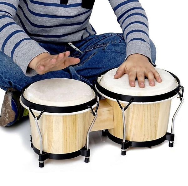 Bongo Drums 6”7” Wood Percussion Bongos for Kids Adults Beginners Natural Finish