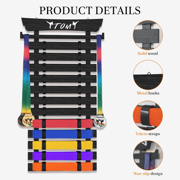 12 Karate Belt Display Rack Medal Hangers Wood Taekwondo Belt Display Holder AU
