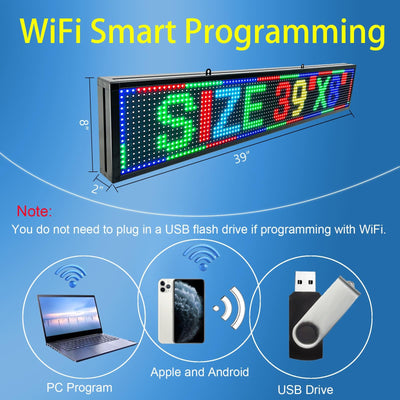 100x35cm WIFI Smart Programmable LED Sign Scrolling Display Board P10 Full Color