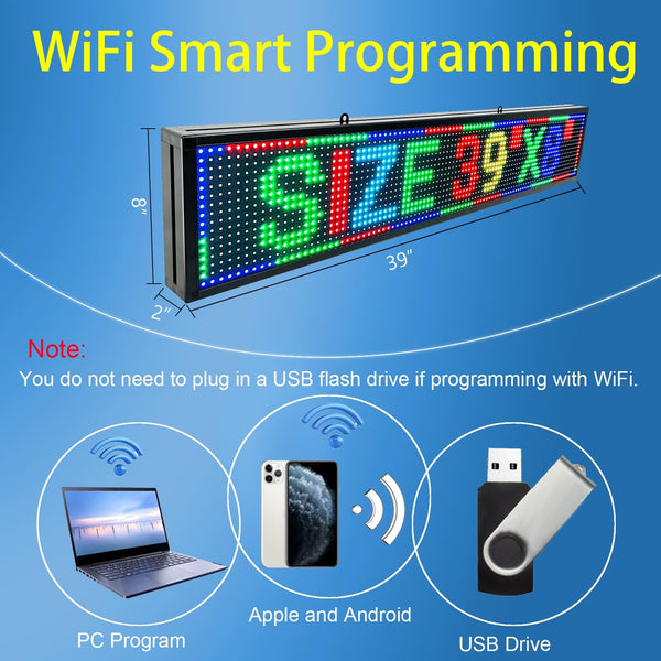 100x35cm WIFI Smart Programmable LED Sign Scrolling Display Board P10 Full Color