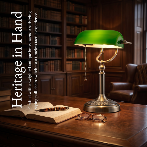 Classical Banker Desk Lamp Pull Chain Switch Green Glass Light Home Deco AU Plug