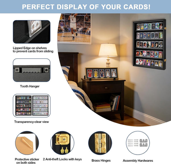 Lockable Trading Card Collector Graded Sports Card Display Frame UV Protection