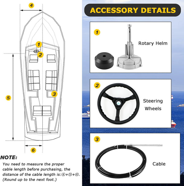 14FT Boat Steering Kit 3/4" Standard Tapered Shaft for Yachts Fishing Boats