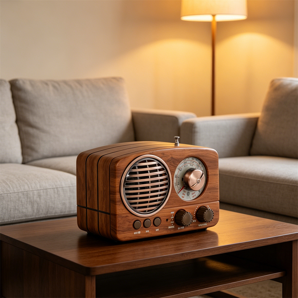 Portable AM FM Radio | Mains/Rechargeable Battery | Wood Effect | Retro Style