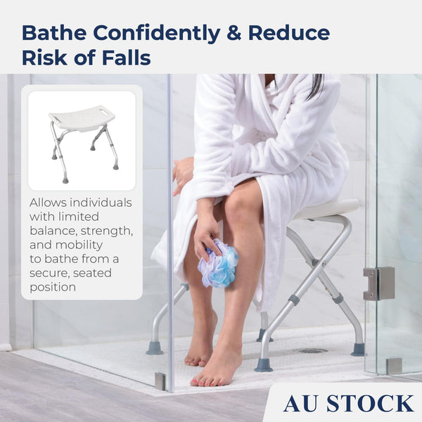 Foldable Shower Chair Height Adjustable Medical Bath Seat Bathroom Safety Assist
