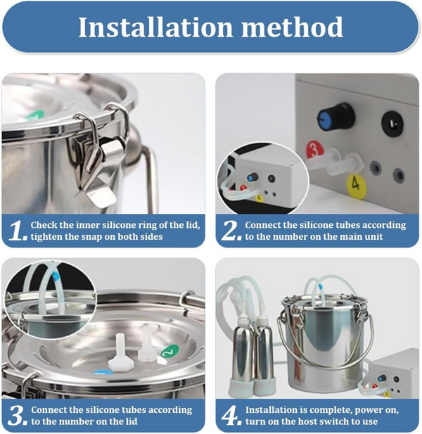5L Pulsation Cow Milking Machine With Stainless Steel Milker Bucket Vacuum Pump