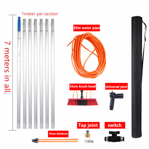 5m/7m Solar Panel Brush Cleaning Kit Spray Water Fed Pole Window Glass Washing