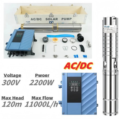 4" Solar Bore Pump Submersible Deep Well Hole Pump +MPPT Controller 1300W/2200W