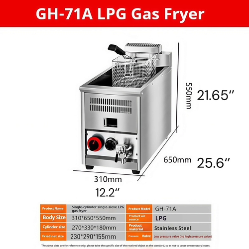 16L /8.2L Commercial LPG Gas Fryer w/Fryer Basket Deep Single Tank Frying Tool