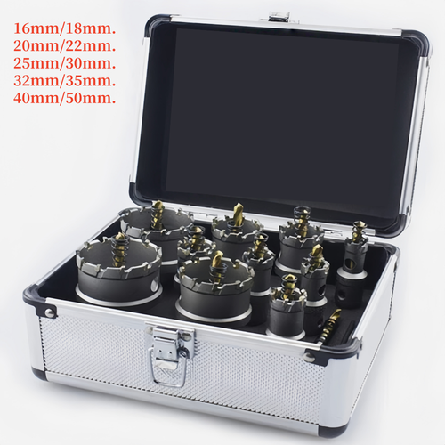 10/12Pcs TCT Hole Saw Kit for Hard Metal Tungsten Carbide Tipped Hole Cutter Set