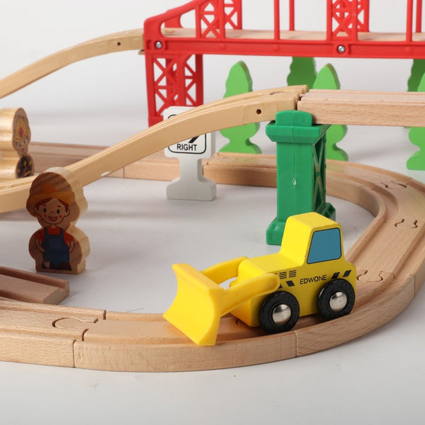80 Pcs Electric Train Set -Wooden Track & Crane & Trains Toys Set Kids DIY Toy
