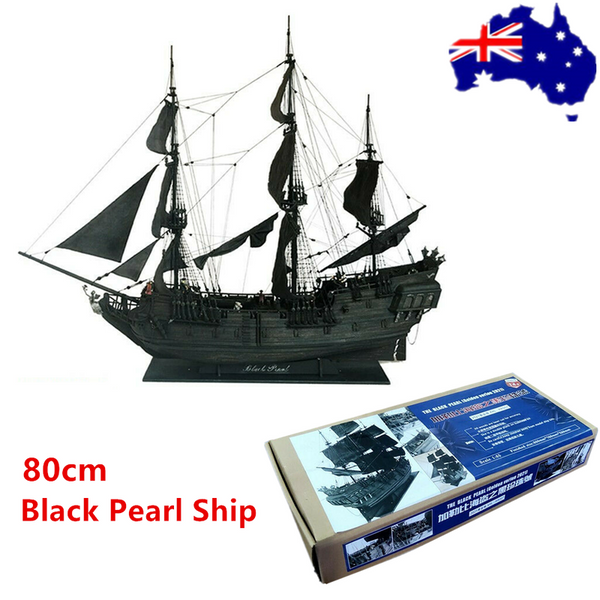 80cm Black Pearl Ship DIY Assemble Model Wooden Sailing Boat Toy Birthday Gifts