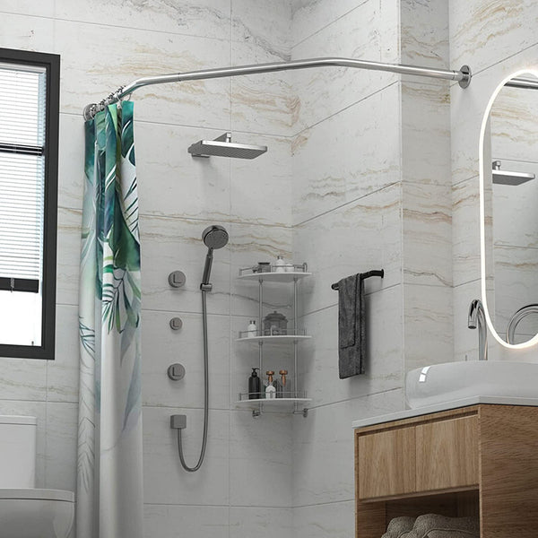Stretchable Bathroom Corner Shower Curtain Rod Diamond Shaped Stainless Steel AU