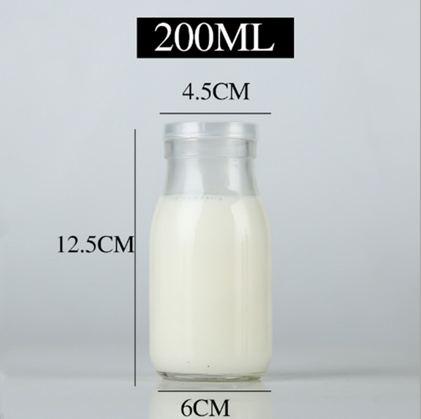 200ML Clear Glass Sauce Bottles 12pcs Milk Jar Reusable Bottle Water Jars W/ Lid
