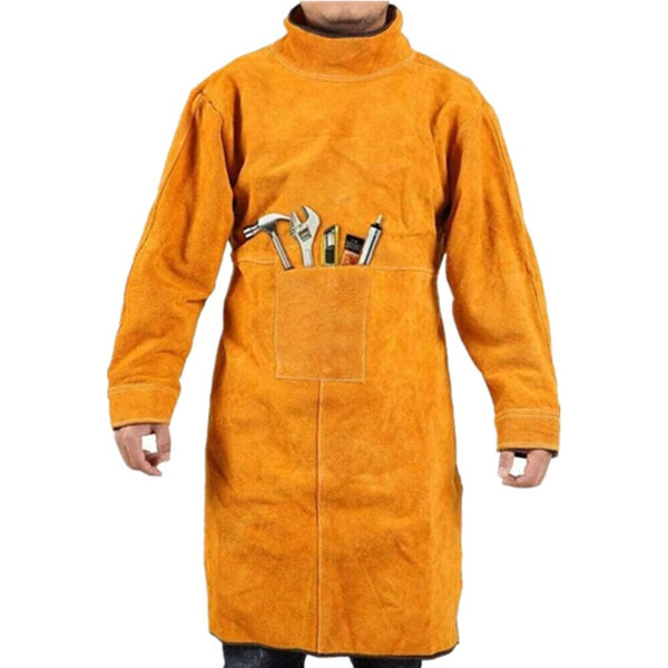 Cowhide Leather Welding Apron Long Heavy Duty Welding Clothes Suit with Sleeves
