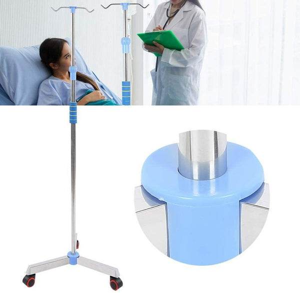 2 Hook Adjustable IV Pole Portable Drip Bag Stand for Clinic Household Care