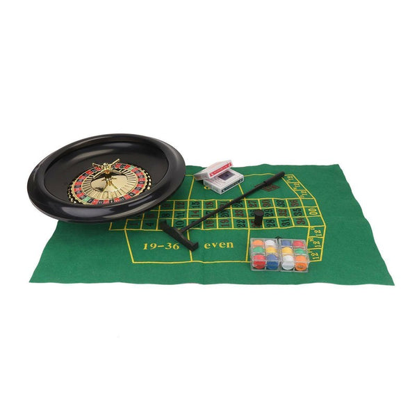 16" Roulette Wheel Set with Felt Chips Cards Rake for Casino Games Deluxe Poker