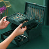 3-layers Jewelry Organizer Large Necklace Ring Display Cases Green Velvet Box