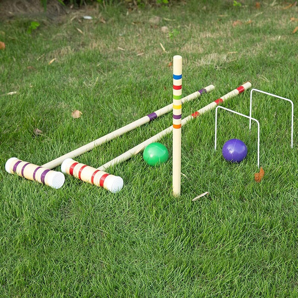 Classic Croquet Set Up to 6 Players Six Colour Coded Mallets Handles and Balls
