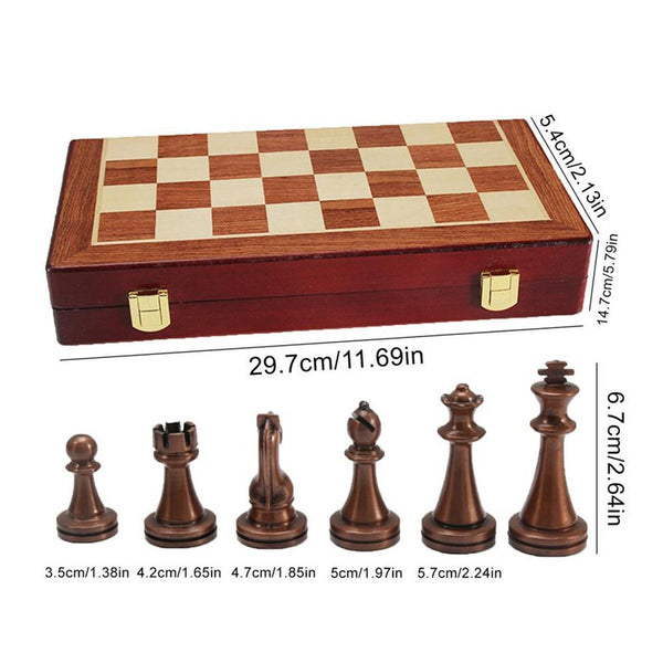 Upscale Metal Chess Set Foldable Wooden Chess Board Zinc Alloy Chess Pieces