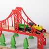 80 Pcs Electric Train Set -Wooden Track & Crane & Trains Toys Set Kids DIY Toy