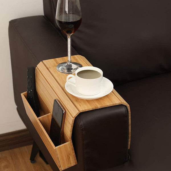 Flexible Bamboo Sofa Arm Chair Tray Table Organiser Snack Serving Tray Arm Rest