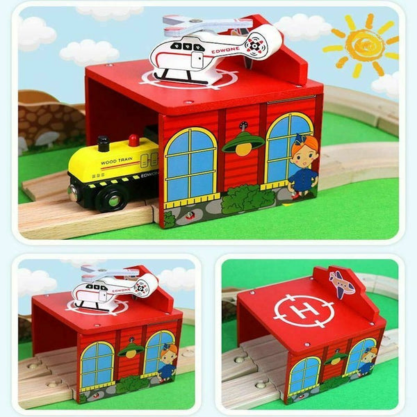 80 Pcs Electric Train Set -Wooden Track & Crane & Trains Toys Set Kids DIY Toy