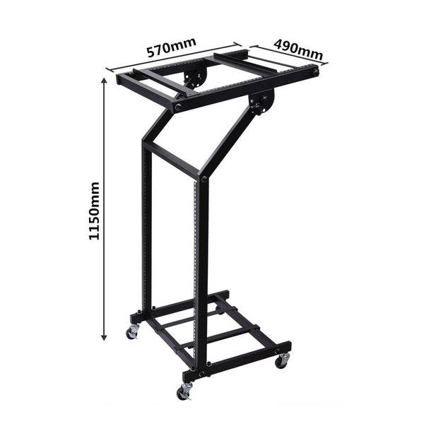 12U Adjustable Audio Rack Mount Studio Equipment Rolling Mixer Stand Stage Cart